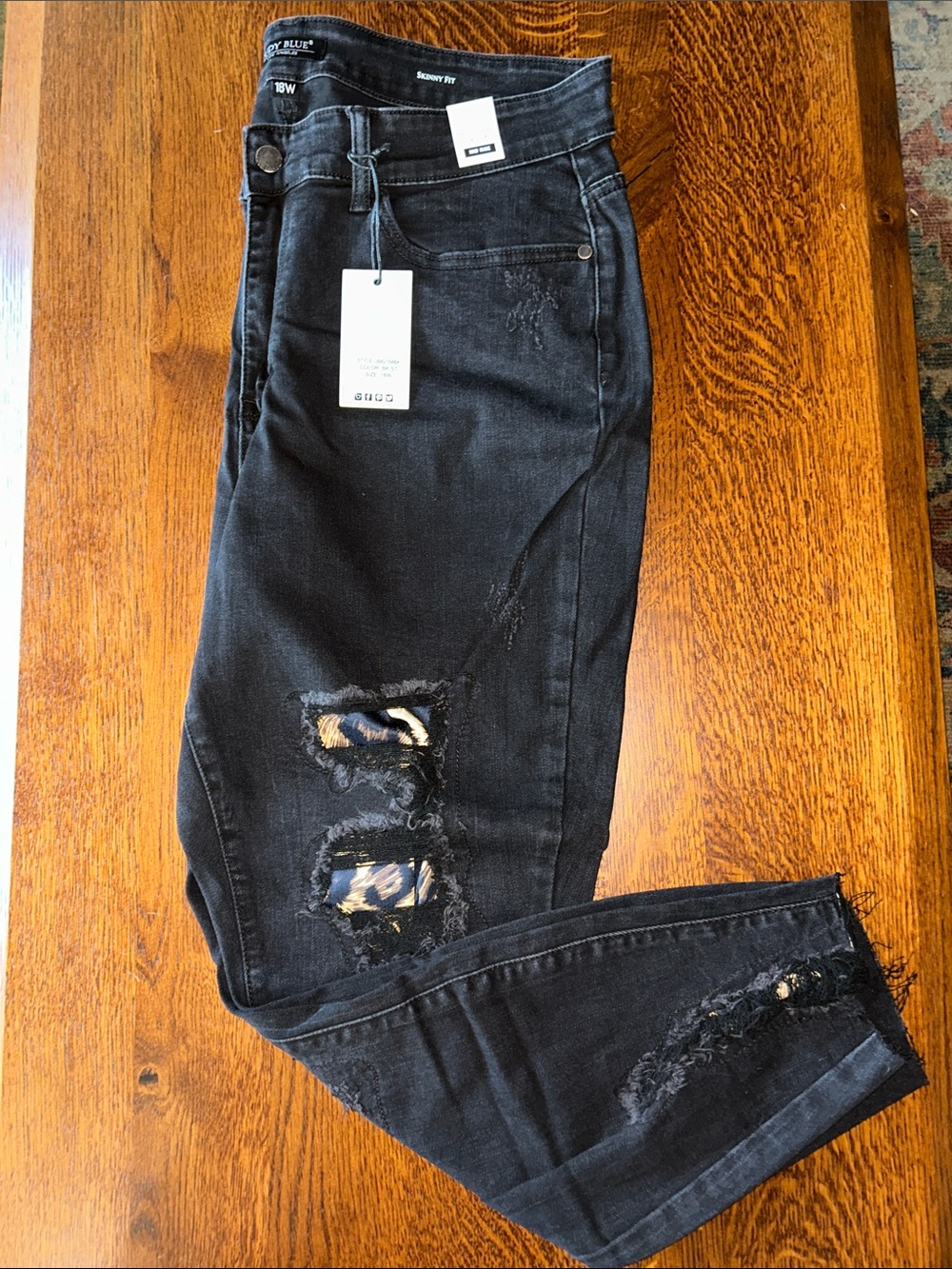 Judy Blue Black Distressed Skinny Jeans with Leopard Patch